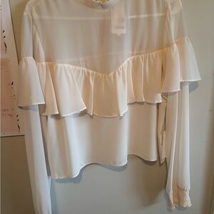 Cotton Candy Cream Ruffled Long-Sleeve Blouse